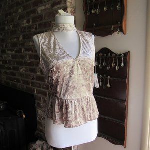 Cloud & Sky Jr Crushed Velvet Peplum Top Med New